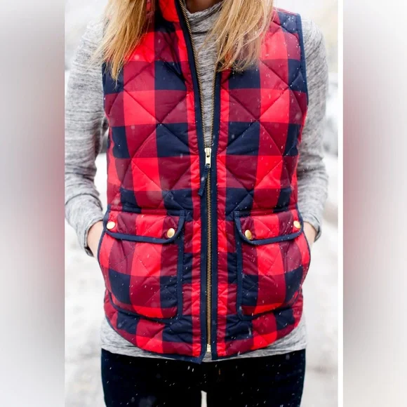 J.Crew EUC Red and Blue Plaid Quilted Vest - Picture 3 of 7